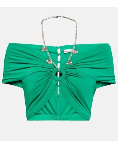 Rabanne Top in jersey con cut-out - Verde