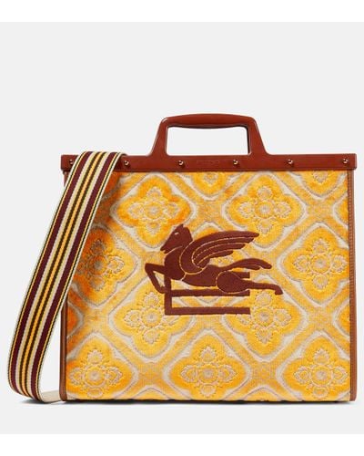 Etro Paisley Leather-trimmed Tote Bag - Metallic