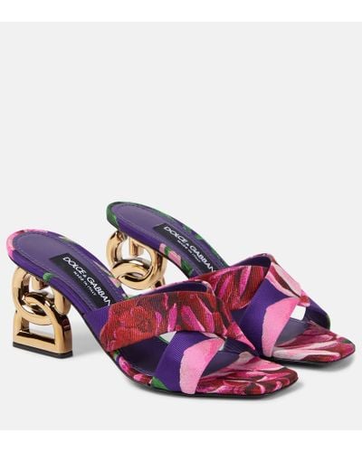 Dolce & Gabbana Block-logo Floral-pattern Jacquard Heeled Sandals - Purple
