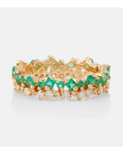 Suzanne Kalan Ring aus 18kt Gelbgold mit Diamanten und Smaragden - Weiß