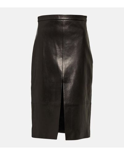 Khaite Fraser Leather Midi Skirt - Black