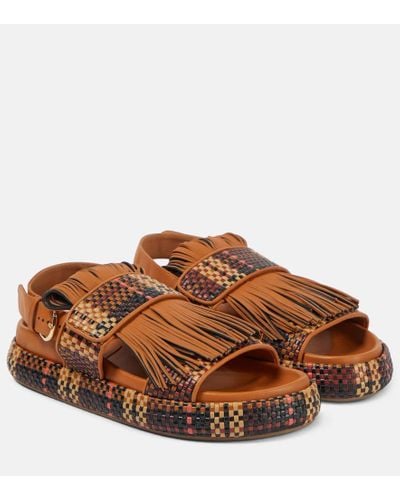 Ulla Johnson Fringed Woven Leather Sandals - Brown