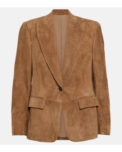 Brunello Cucinelli Blazer de ante de botonadura simple - Marrón