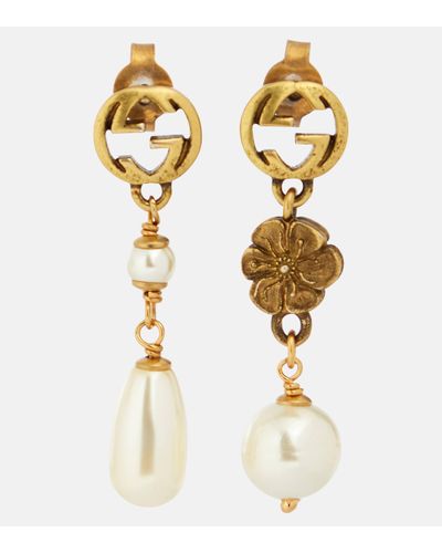 Gucci Boucles D'oreilles En Métal Doré Et Perles Synthétiques - Métallisé