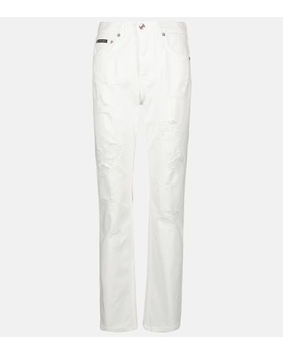 Dolce & Gabbana Distressed High-rise Straight Jeans - White