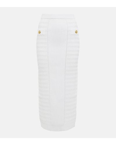 Balmain Embellished Knit Midi Skirt - White