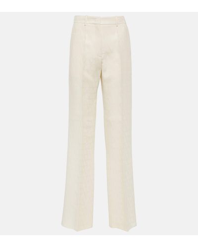 Valentino High-rise Wool And Silk Wide-leg Trousers - Natural