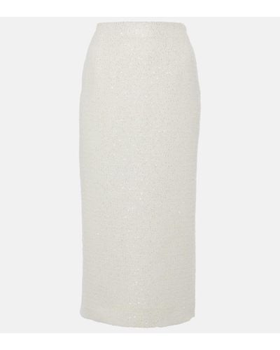 Alessandra Rich Sequined Tweed Midi Skirt - White