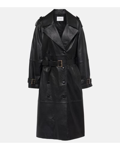 Yves Salomon Leather Trench Coat - Black