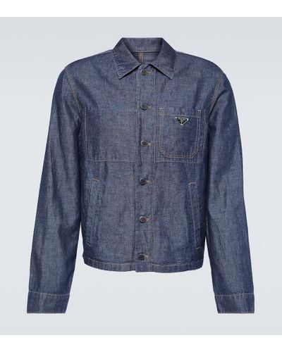 Prada Hemdjacke aus Baumwolle und Leinen - Blau