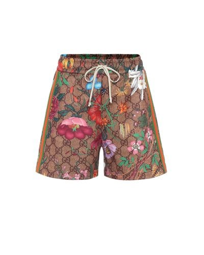 Gucci Gg Supreme & Floral Print Jersey Shorts - Multicolor