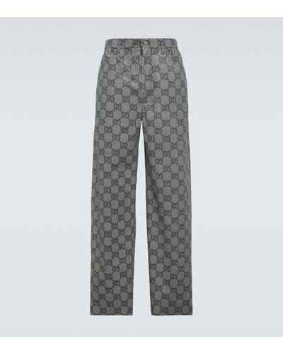 Gucci GG Leather Straight Trousers - Grey