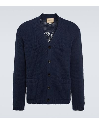 Gucci Cardigan en intarsia de laine a logo - Bleu
