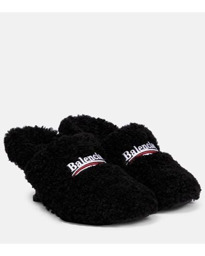Balenciaga Furry Closed Teddy Court Shoes - Black