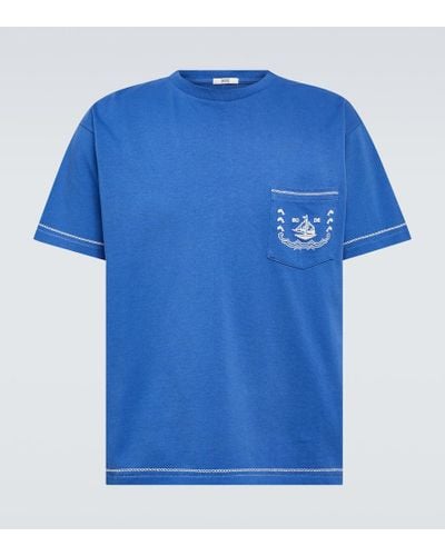 Bode Besticktes T-Shirt aus Baumwolle - Blau