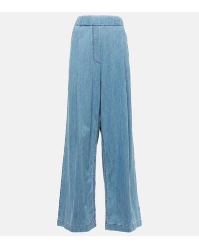 Dries Van Noten High-rise Cotton Wide-leg Pants - Blue