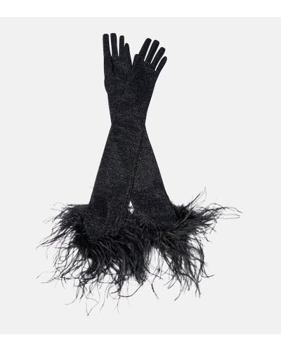 Oséree Lumiere Plumage Metallic Gloves - Black