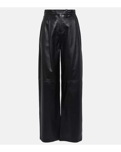 Dorothee Schumacher Pantalones anchos de piel plisados - Negro