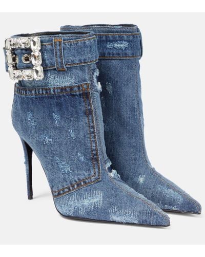 Dolce & Gabbana Embellished Denim Ankle Boots - Blue