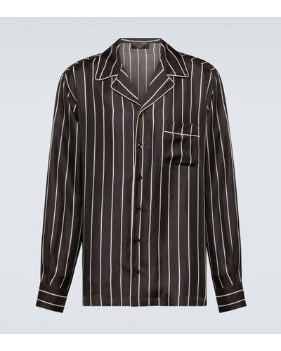 Dolce & Gabbana Striped Silk Pyjama Top - Black