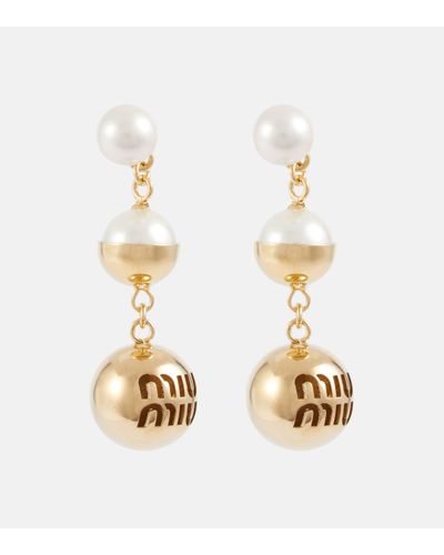 Miu Miu Faux Pearl Drop Earrings - Metallic