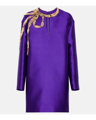 Valentino Embellished Satin Minidress - Purple