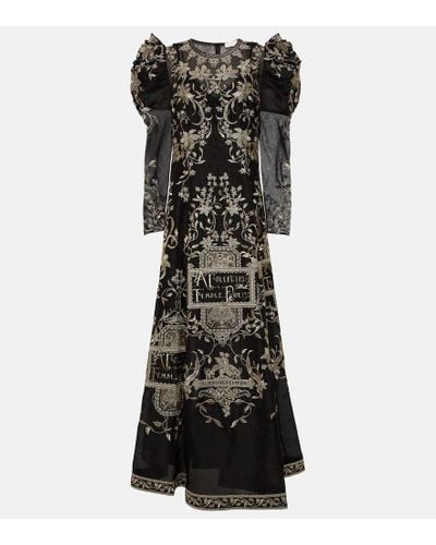 Zimmermann Lyrical Embroidered Linen And Silk Gown - Black