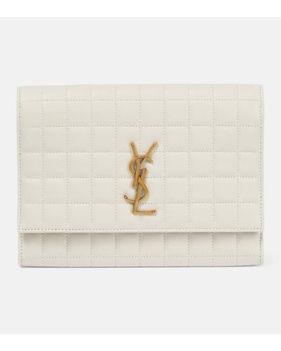 Saint Laurent Ysl Quilted Leather Card Holder - Natural