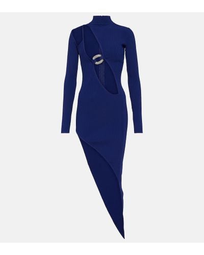 David Koma Asymmetric Cut-Out Ribbed Dress - Blue