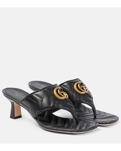 Gucci Double G Leather Thong Sandals - Grey