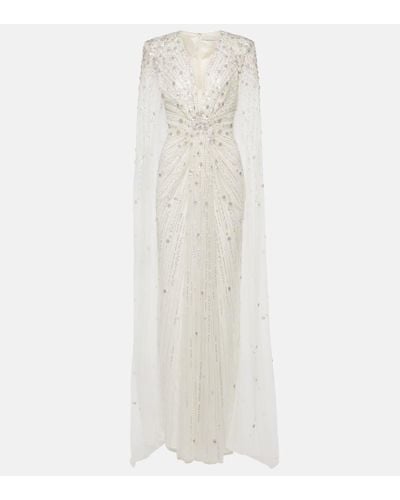 Jenny Packham Bridal Sweet Wonder Sequined Caped Gown - White