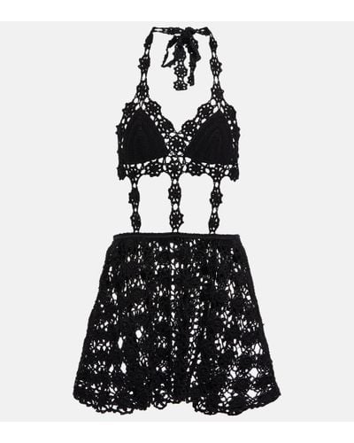 Anna Kosturova Floral Open-knit Minidress - Black