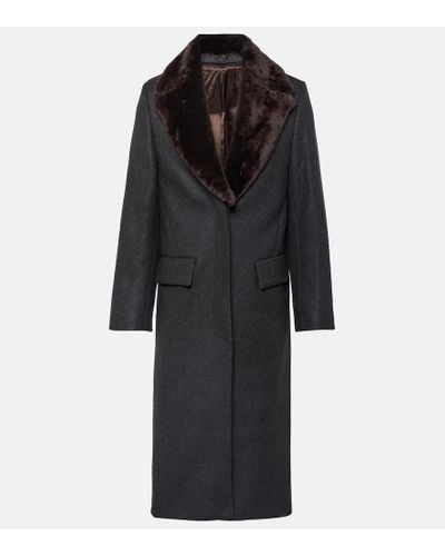 Totême Shearling-trimmed Wool-blend Coat - Black