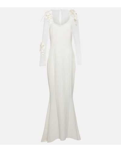 Safiyaa Feather-trimmed Crepe Gown - White