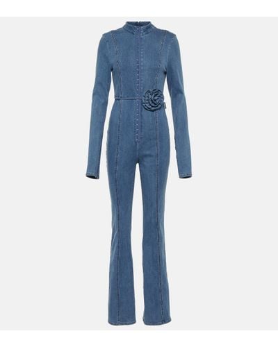 ROTATE BIRGER CHRISTENSEN Floral-applique Denim Jumpsuit - Blue