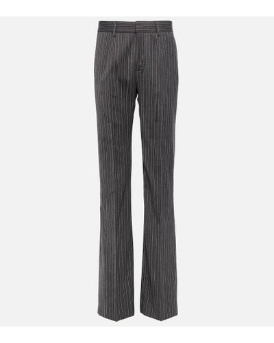 Alessandra Rich Pinstriped High-rise Straight Pants - Gray