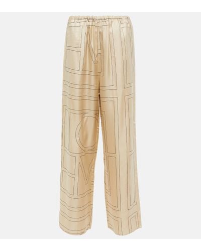 Totême Logo Mid-rise Silk Trousers - Natural