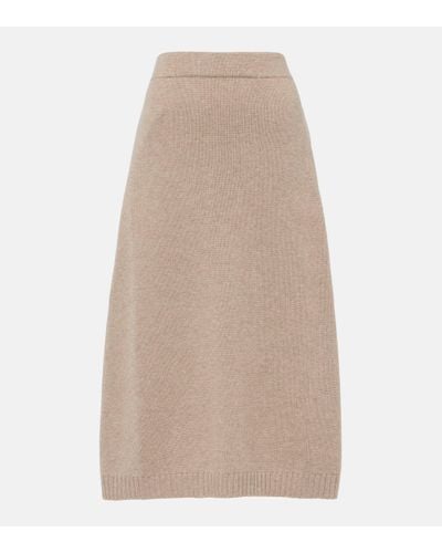 Brunello Cucinelli Wool And Silk Blend Midi Skirt - Natural