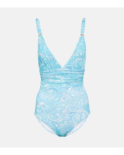 Melissa Odabash Panarea Printed Swimsuit - Blue