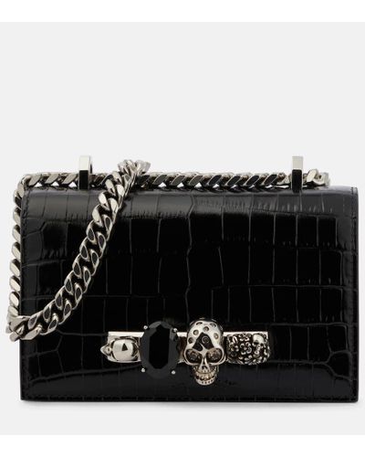 Alexander McQueen Jeweled Satchel Mini Leather Crossbody Bag - Black