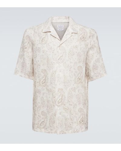 Brunello Cucinelli Camisa de lino con paisley - Blanco