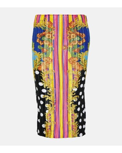 Versace Medusa Palm Springs Plisse Midi Skirt - Multicolor