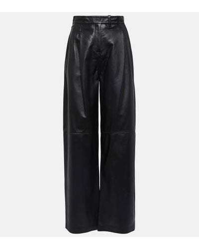 Dorothee Schumacher Pleated Leather Wide-leg Trousers - Black