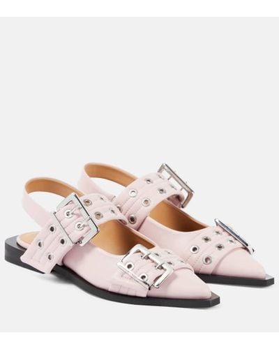 Ganni Slingback Ballet Flat Shoe With Buckles - Pink