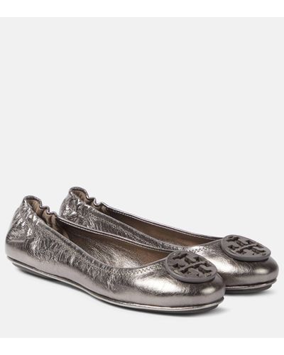 Tory Burch Minnie Metallic Leather Ballet Flats - Brown