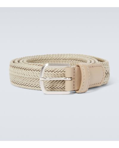 Giorgio Armani Leather-trimmed Cotton Belt - Natural