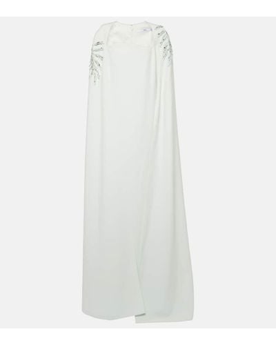 Safiyaa Mattia Embellished Caped Crepe Gown - White