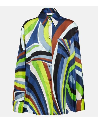 Emilio Pucci Bedrucktes Hemd aus Seide - Blau