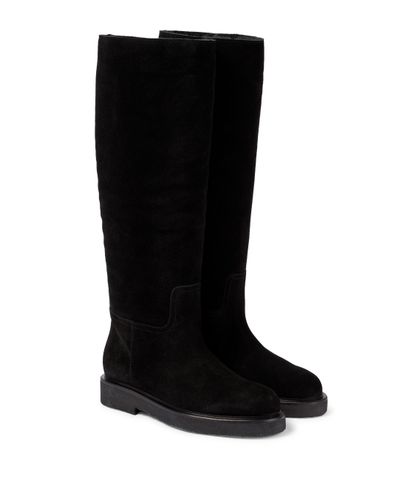 LEGRES Suede And Shearling Riding Boots - Black
