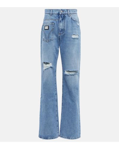 Dolce & Gabbana Distressed High-rise Wide-leg Jeans - Blue